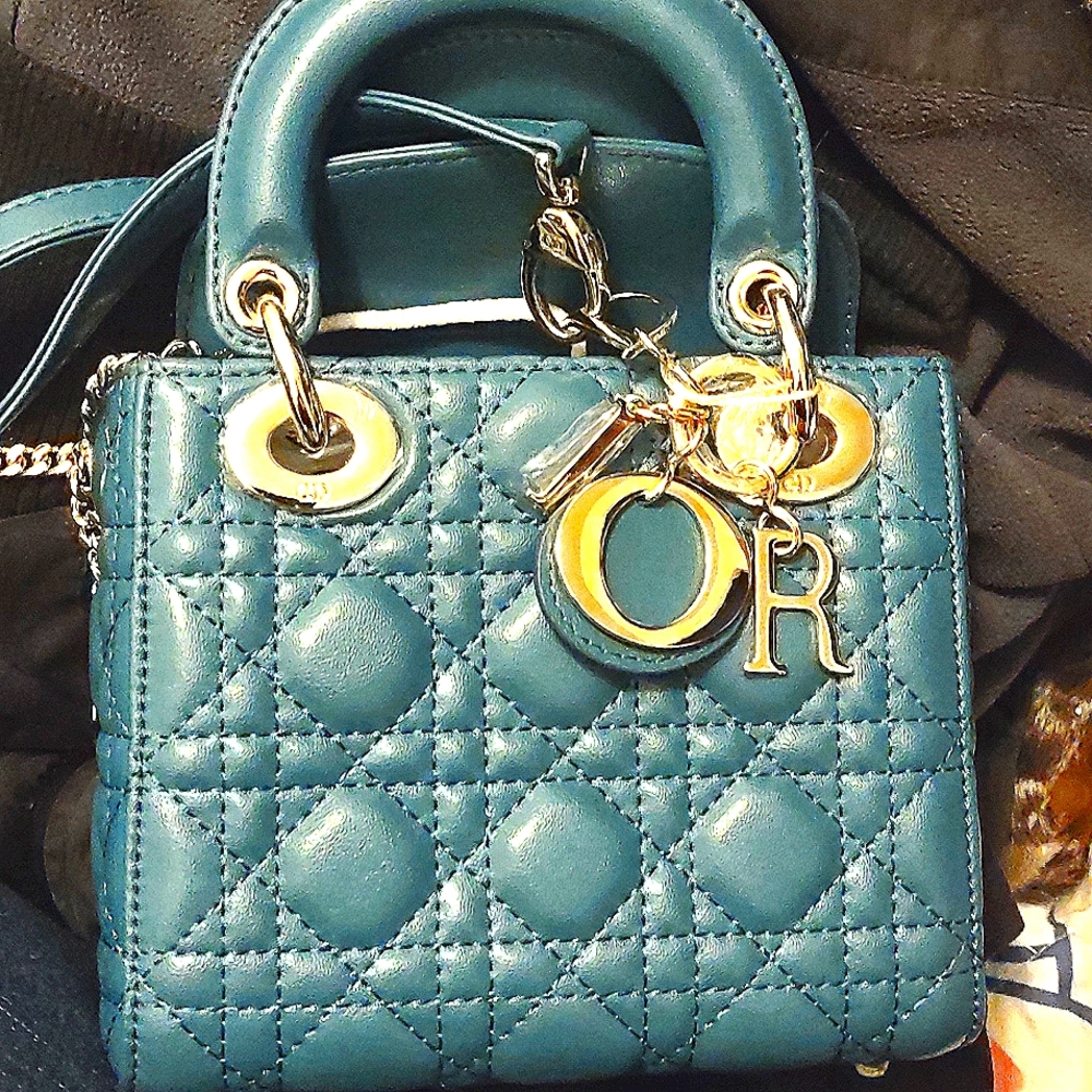 Christian Dior teal handbag